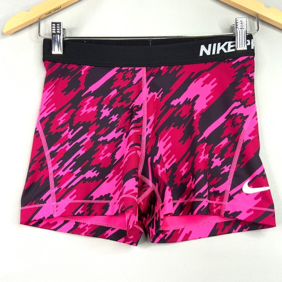 Nike Pro Shorts Womens Medium Hot Pink Camo Athletic Compression - Picture 1 of 7